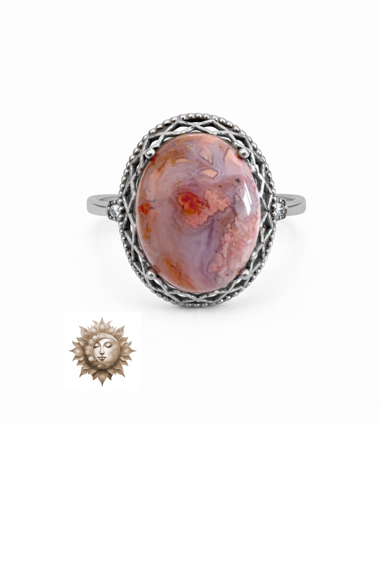 Statement Pink Agate UV Adjustable 925 Sterling Silver Ring
