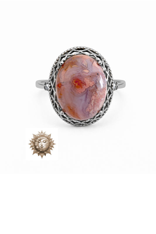 Statement Pink Agate UV Adjustable 925 Sterling Silver Ring