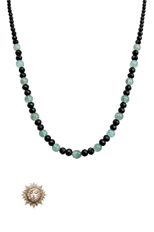 Black Tourmaline and Green Quartz Beaded Necklace