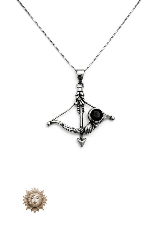 Faceted Black Tourmaline Bow and Arrow Sagittarius Pendant and Necklace