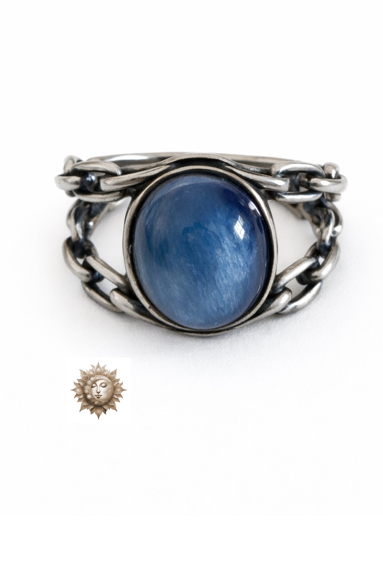 Blue Kyanite Chain Link Adjustable 925 Sterling Silver Ring