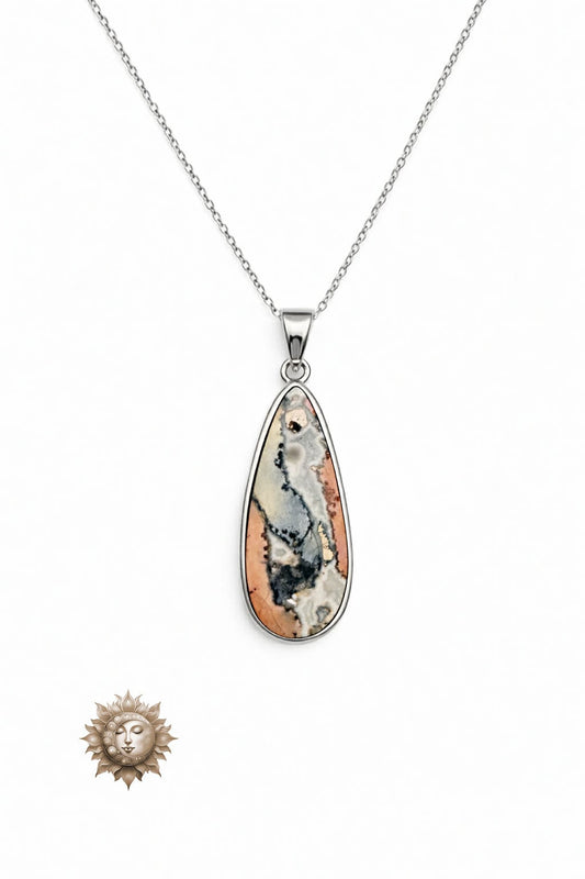 Maligano Jasper Tear Drop Pendant and Chain 925 Sterling Silver