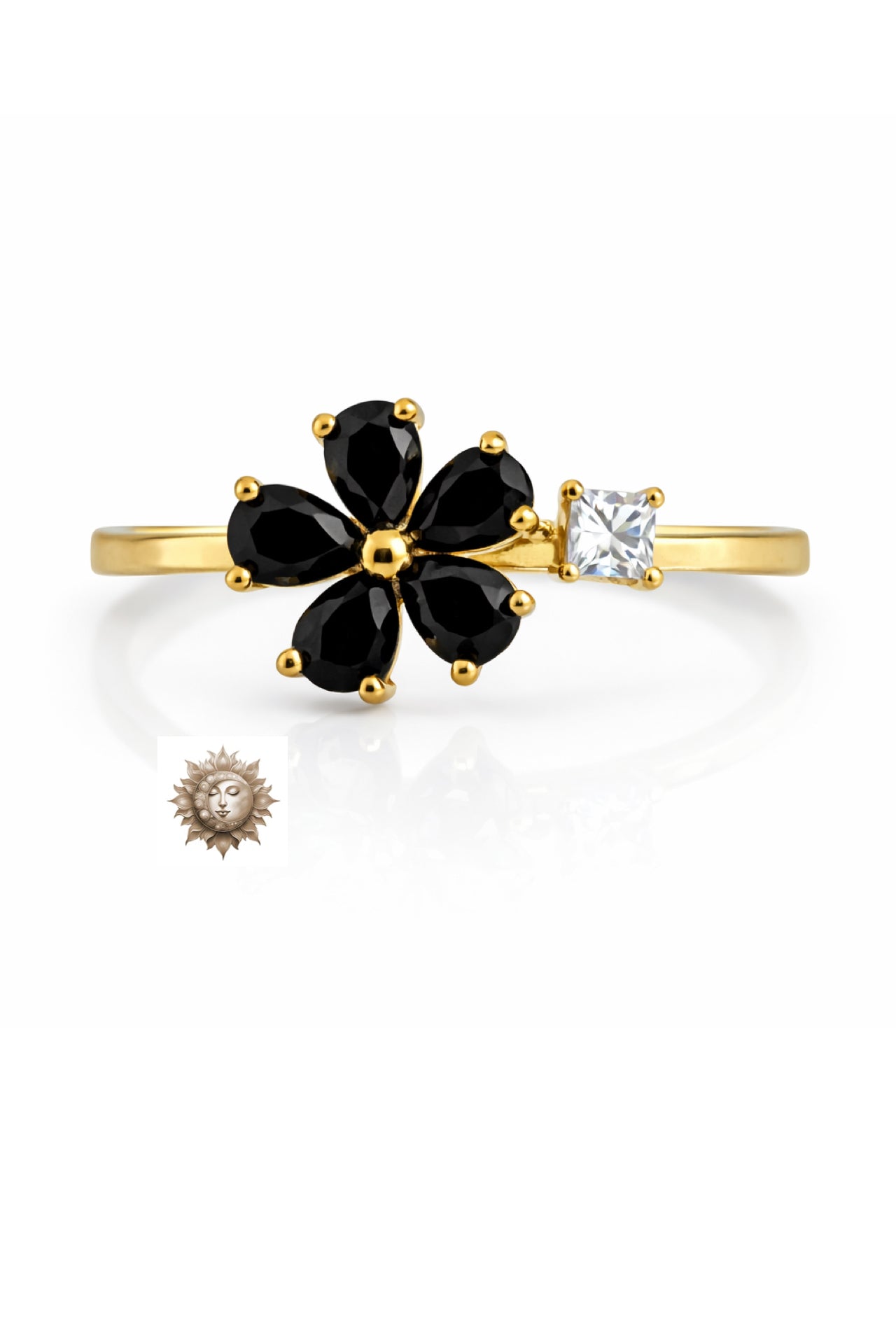 Black Tourmaline Fidget Spinner 18 Carat Gold Plated 925 Sterling Silver Ring