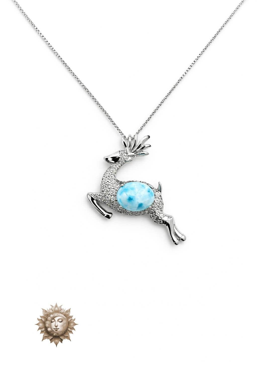Larimar Reindeer Pendant and Chain 925 Sterling Silver