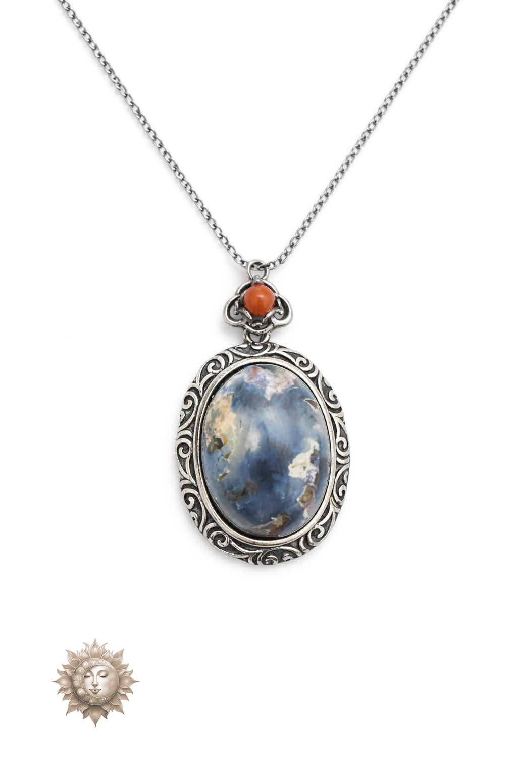 Ocean Jasper and Agate 925 Sterling Silver Pendant and Chain