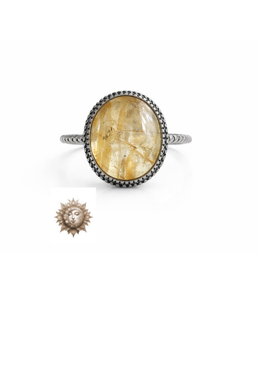 Golden Rutile in Quartz Adjustable 925 Sterling Silver Ring