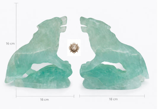 Large Fluorite Howling Wolf Carving – Green Statement Crystal Sculpture