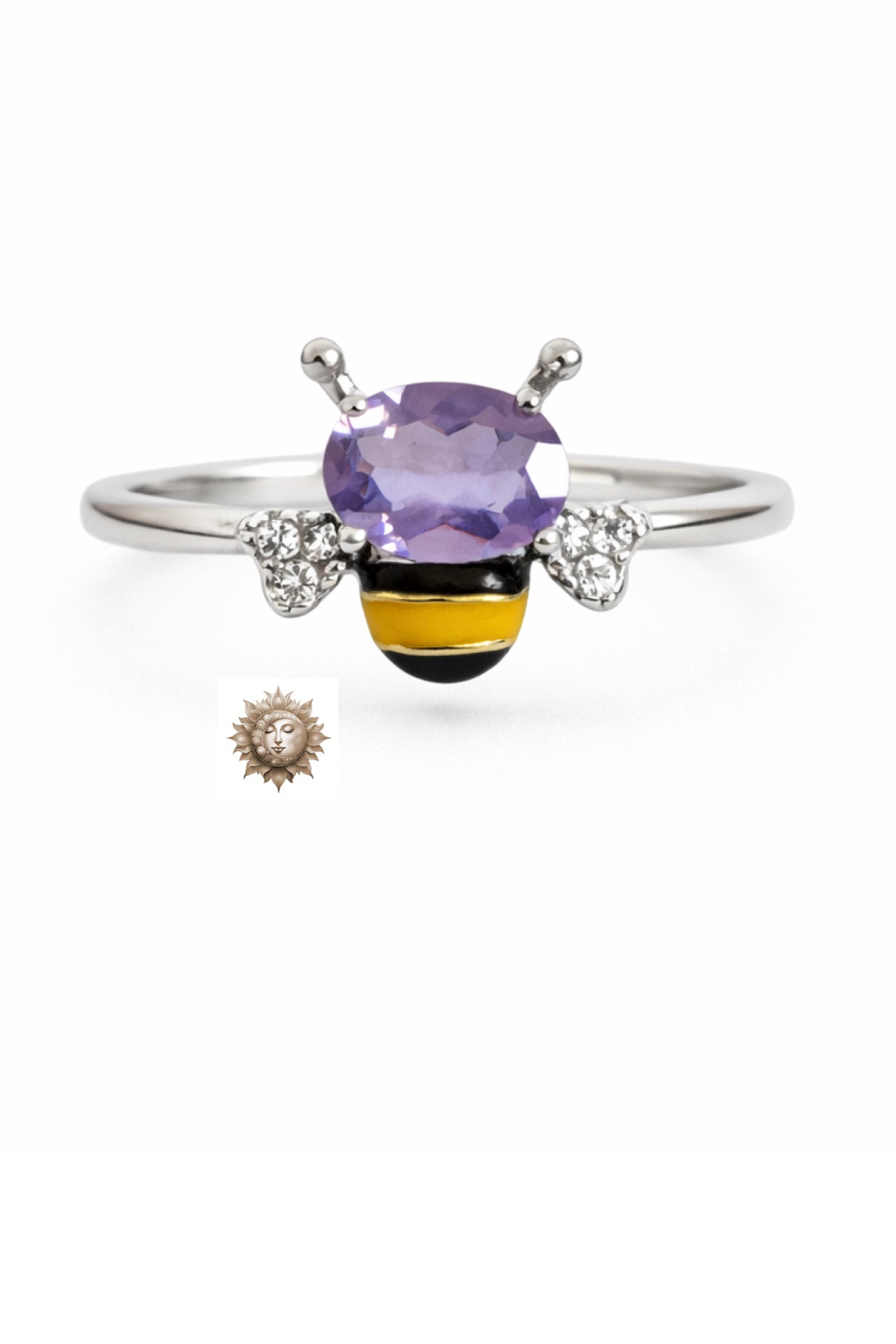 Amethyst and Zircon Bee Adjustable 925 Sterling Silver Ring
