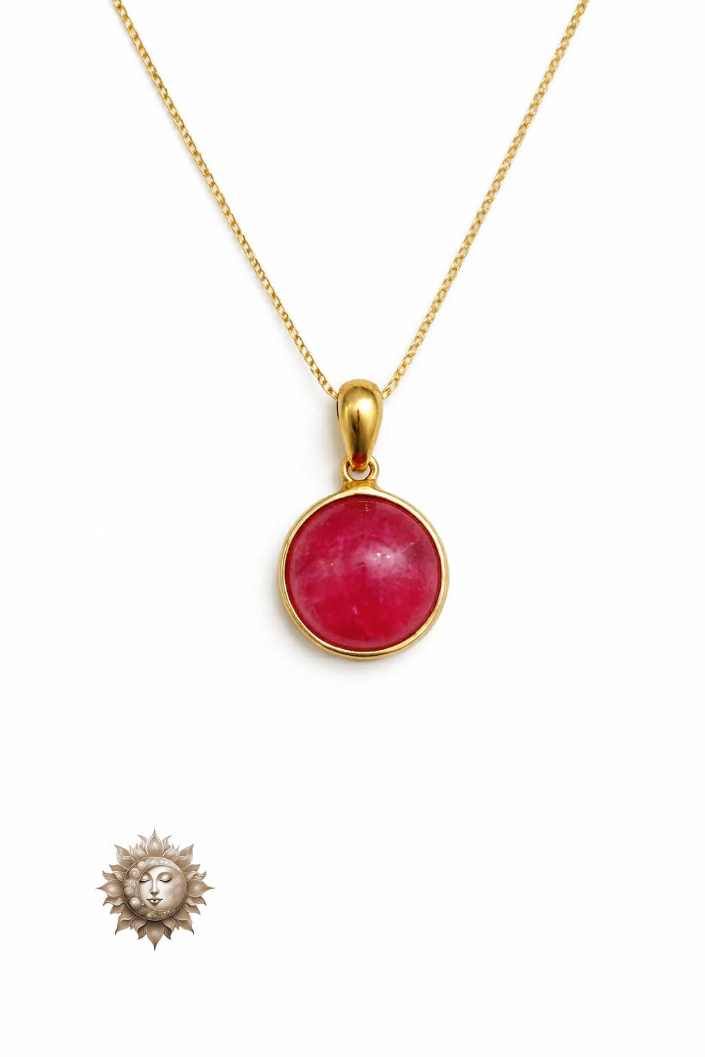 Rhodonite Pendant and Chain 18 Carat Gold Plated 925 Sterling Silver