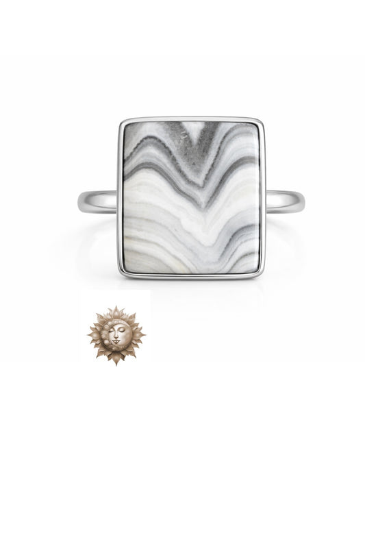 Statement Indonesian Banded Agate Adjustable 925 Sterling Silver Ring