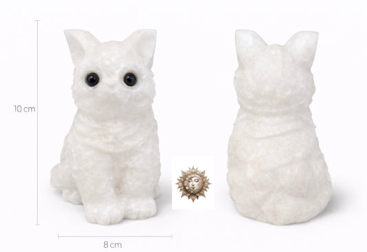 White Jade Cat Carving – Natural Jade Crystal Cat Figurine Décor