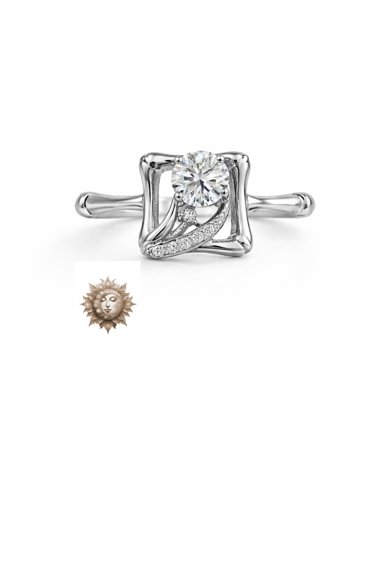 Dainty Square Moissanite Solitaire Adjustable 925 Sterling Silver Ring
