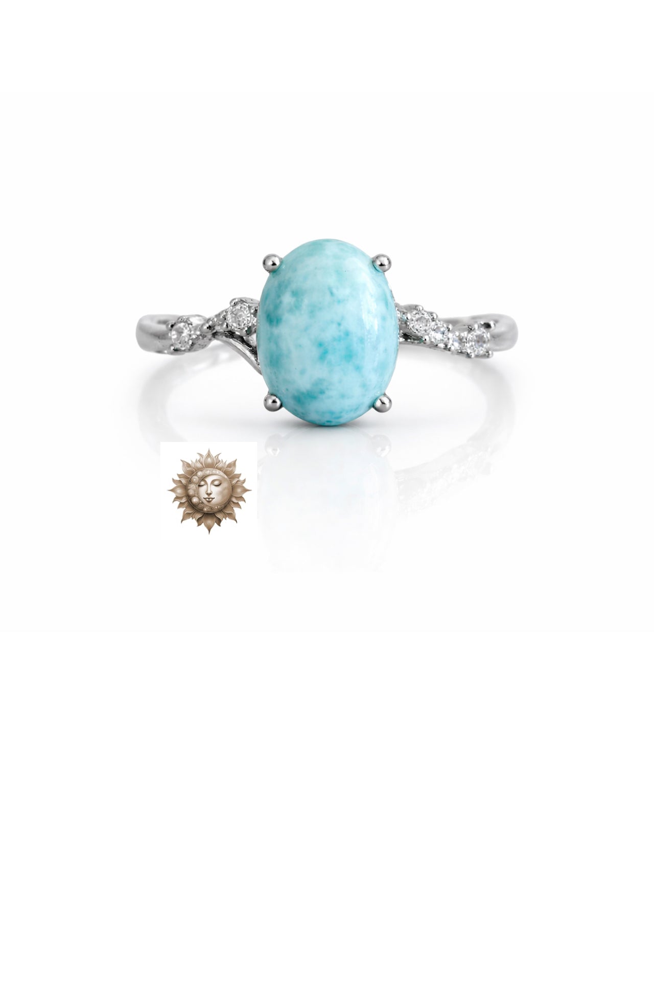 Larimar and Zircon Adjustable 925 Sterling Silver Ring