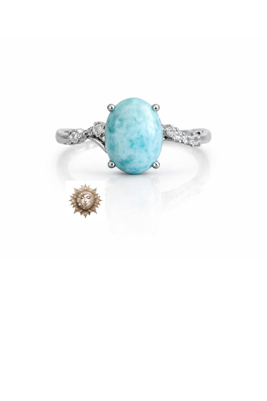 Larimar and Zircon Adjustable 925 Sterling Silver Ring