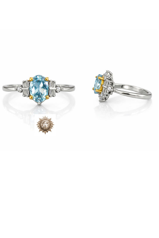 Blue Topaz Moissanite Zircon Adjustable 925 Sterling Silver Ring