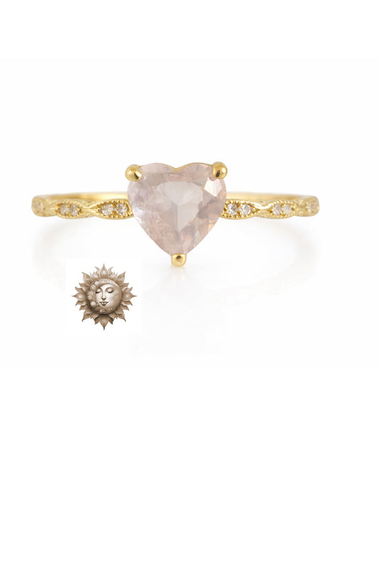Dainty Faceted Rose Quartz and Moissanite Adjustable 18 Carat Gold Plated 925 Sterling Silver Ring