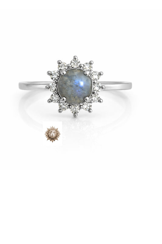 Labradorite and Zircon Star Adjustable 925 Sterling Silver Ring