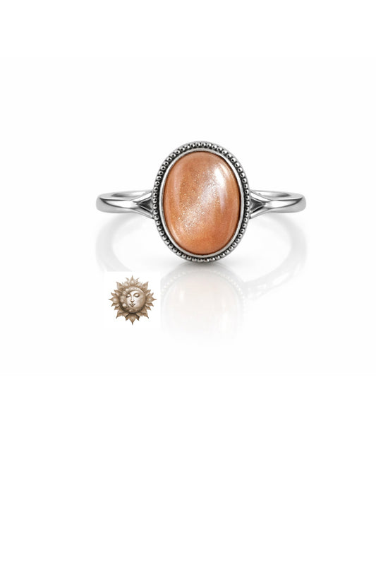 Statement Oval Shape Sunstone Adjustable 925 Sterling Silver Ring