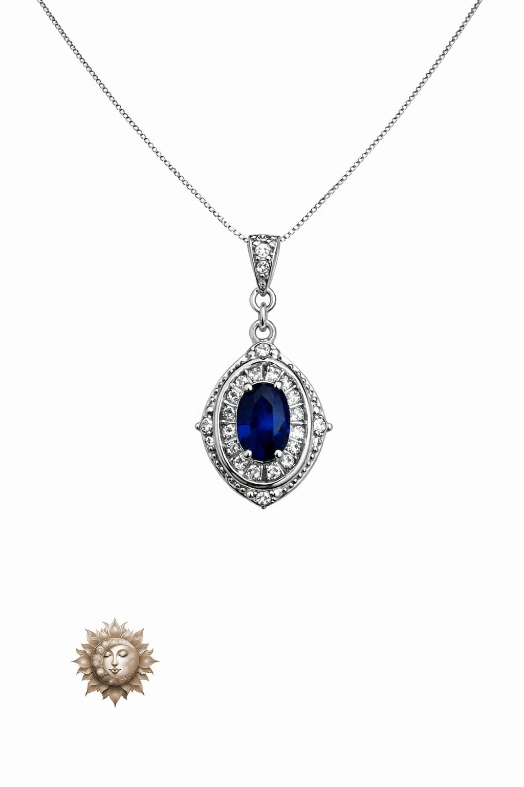 Sapphire Pendant and Chain 925 Sterling SIlver