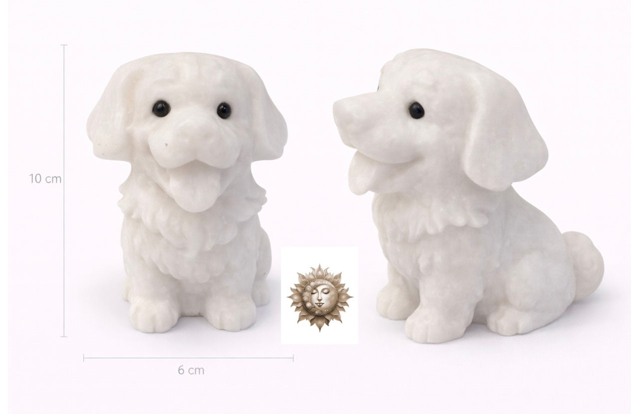 White Jade Dog Carving – Natural Jade Crystal Dog Figurine Décor