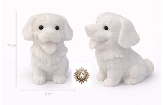 White Jade Dog Carving – Natural Jade Crystal Dog Figurine Décor