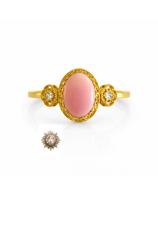 Pink Conch Shell and Moissanite Adjustable 18 Carat Gold Plated 925 Sterling Silver Ring