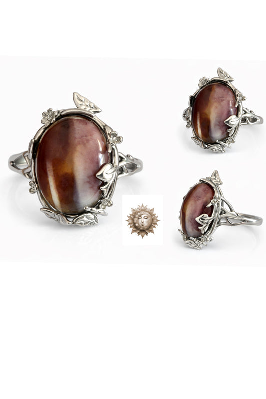Statement Mookaite Adjustable 925 Sterling Silver Ring