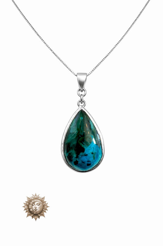 Chrysocolla Tear Drop Pendant and Necklace 925 Sterling Silver