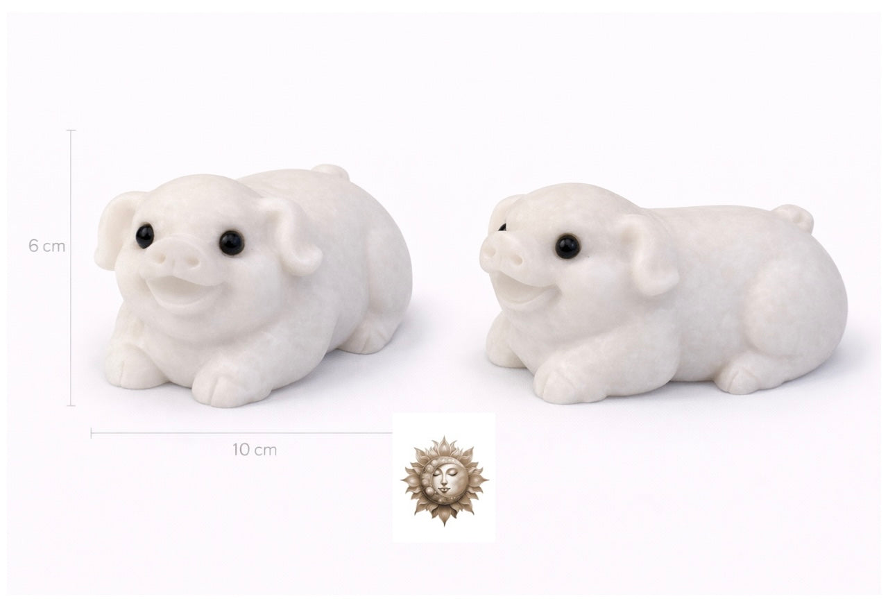 White Jade Pig Carving – Natural Jade Crystal Pig Figurine Décor