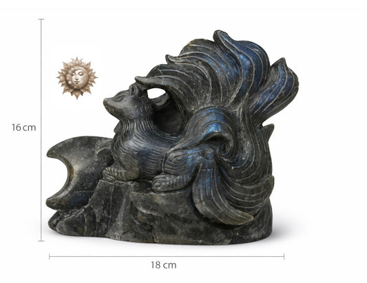Labradorite Nine-Tailed Fox (Kitsune) Carving – Natural Labradorite Crystal Figurine Décor
