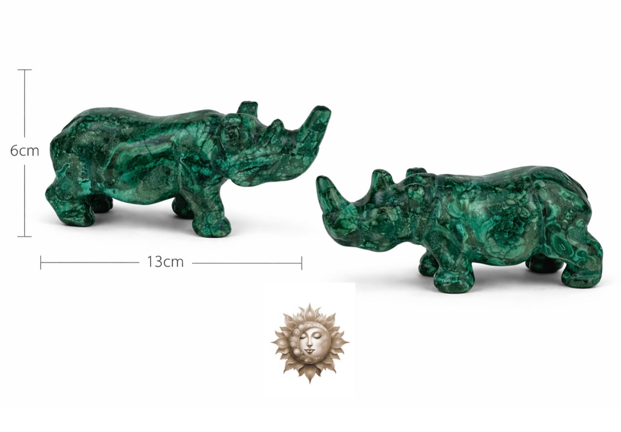 Malachite Rhino Carving – Natural Malachite Crystal Rhinoceros Sculpture
