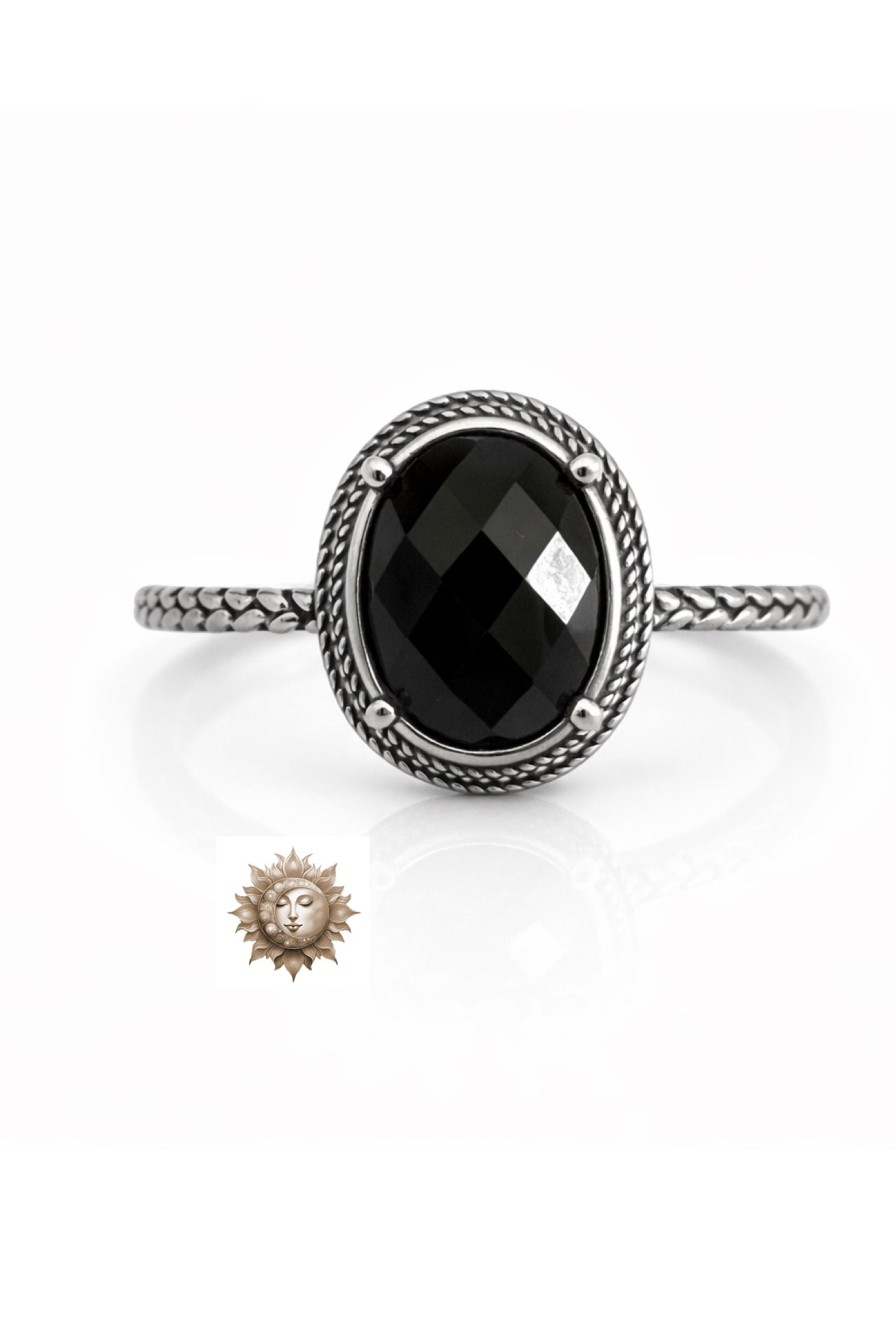 Black Tourmaline Faceted Adjustable 925 Sterling Silver Ring