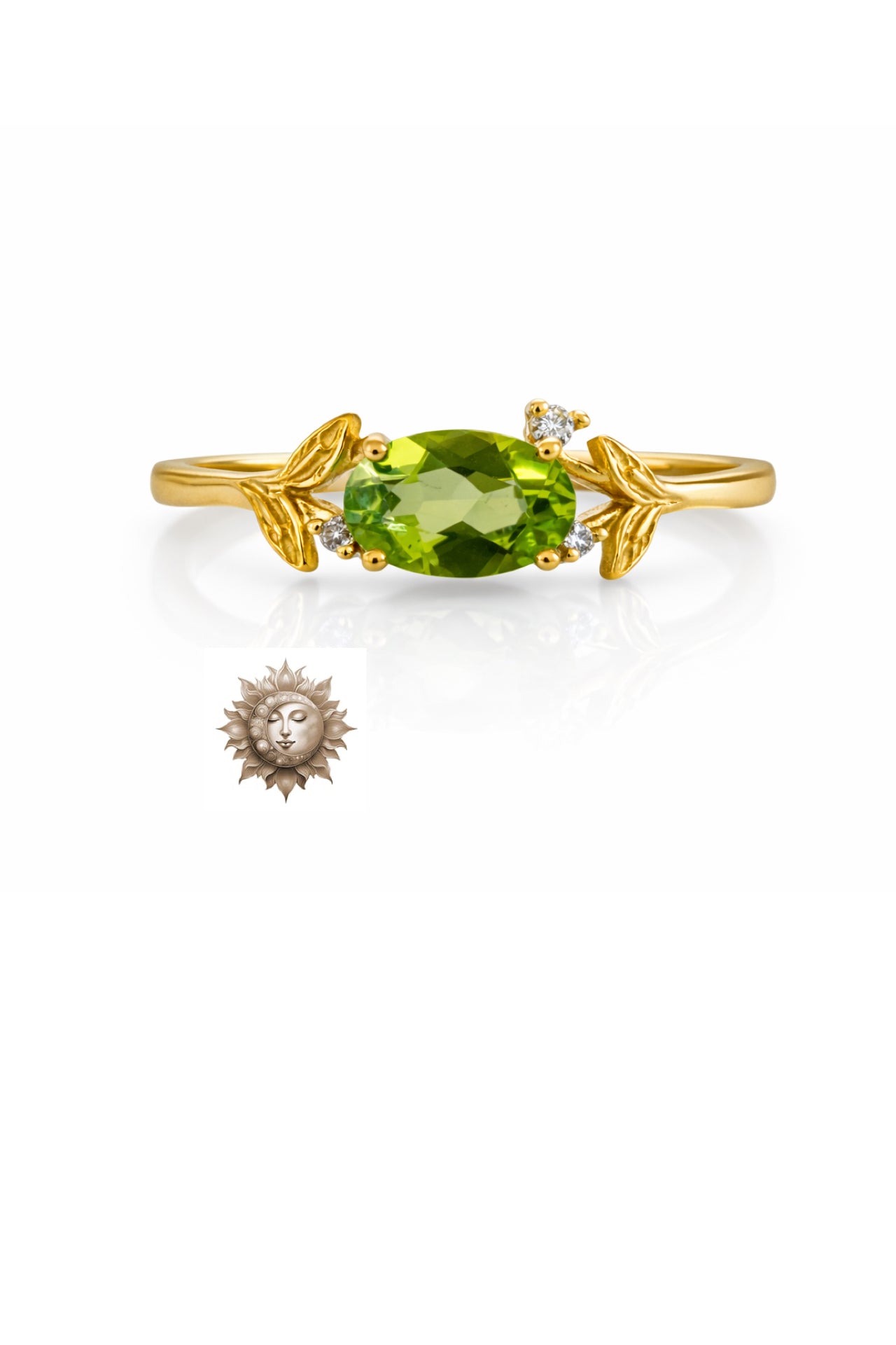 Dainty Peridot and Moissanite 18 Carat Gold Plated Adjustable 925 Sterling Silver Ring