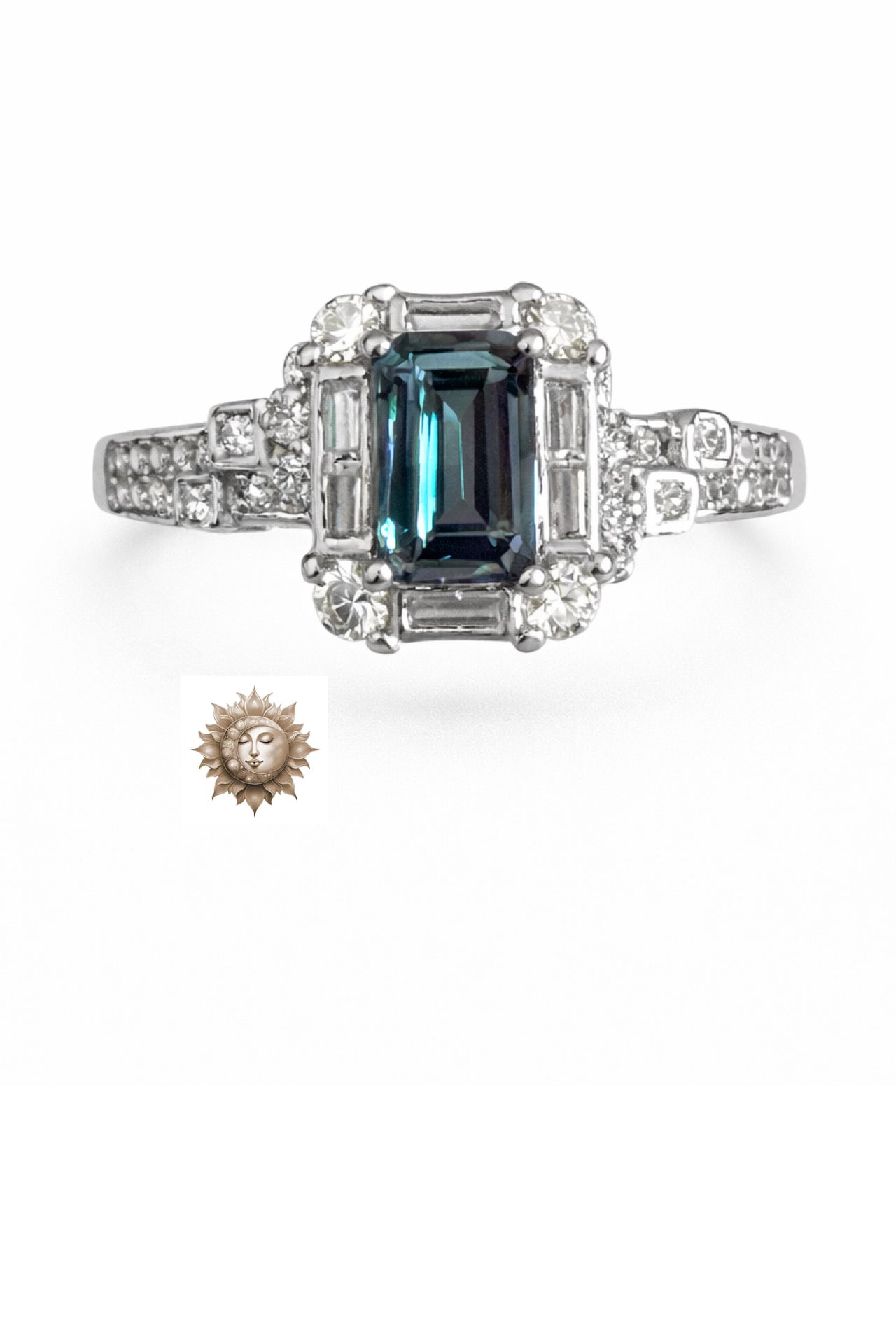 Emerald Cut Alexandrite and Moissanite Adjustable 925 Sterling Silver Ring