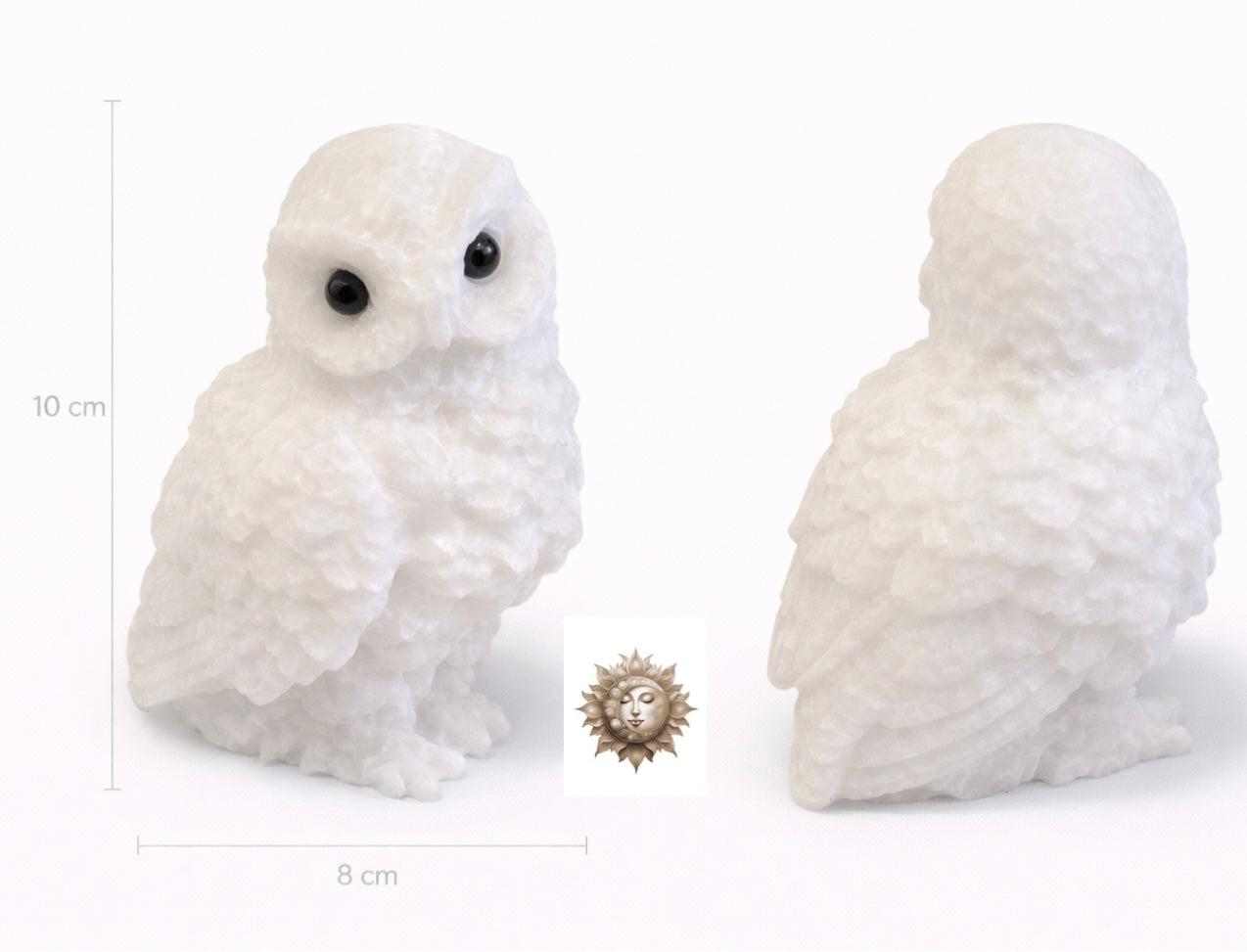 White Jade Owl Carving – Natural Jade Crystal Owl Figurine Décor