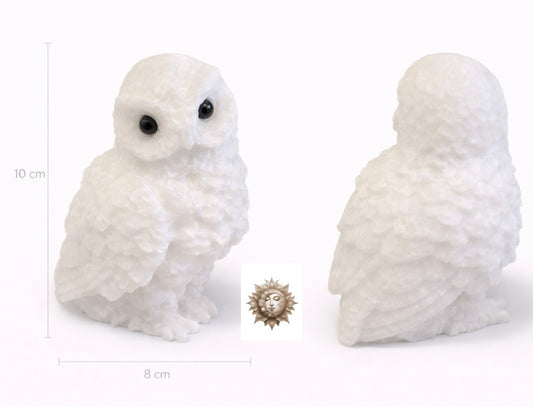 White Jade Owl Carving – Natural Jade Crystal Owl Figurine Décor