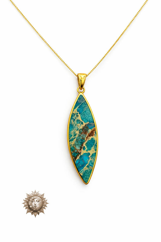 Statement Indonesian Turquoise Pendant and Necklace 18carat Gold Plated 925 Sterling Silver