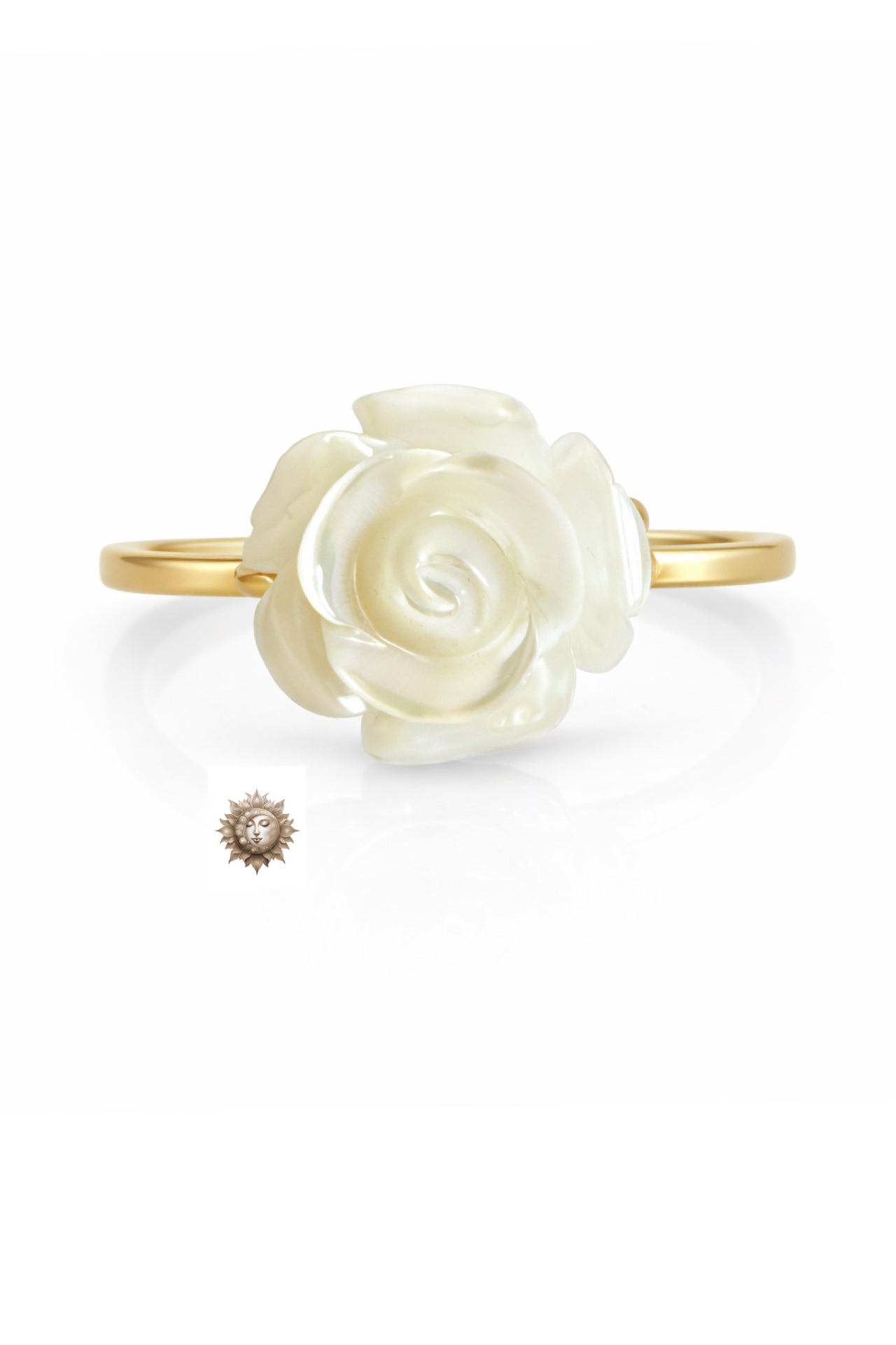 Statement White Shell Flower Adjustable 18 Carat Gold 925 Sterling Silver Ring