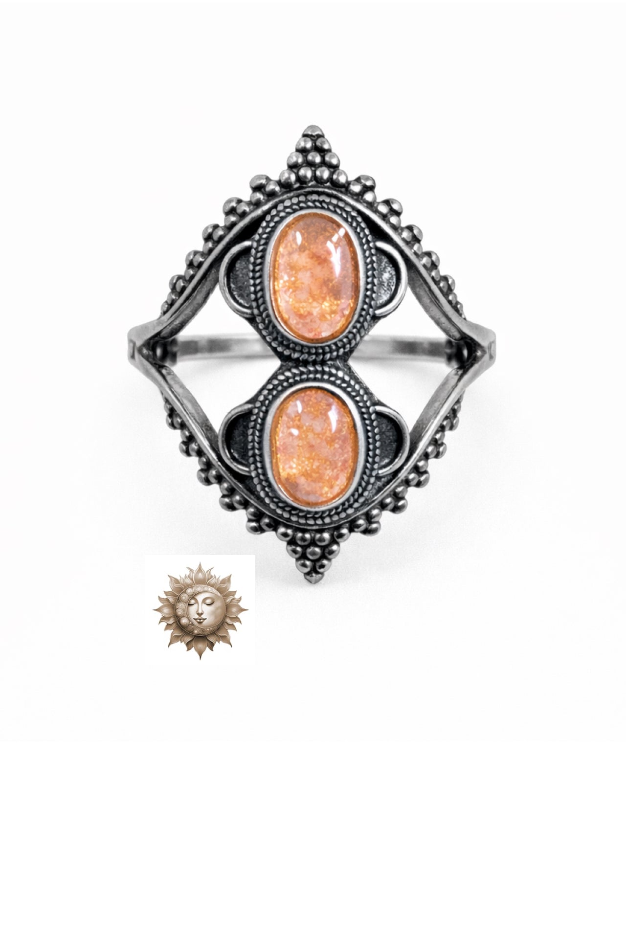 Unique Sunstone Adjustable 925 Sterling Silver Ring