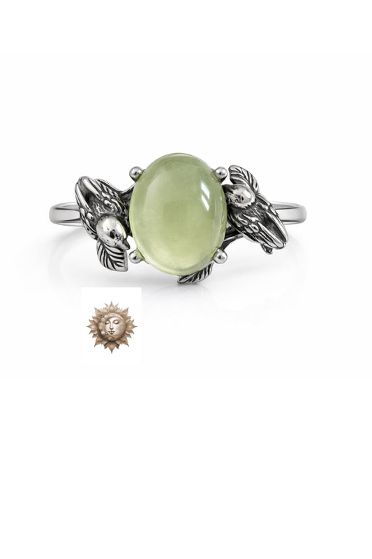 Prehnite Bird Motif Adjustable 925 Sterling Silver Ring