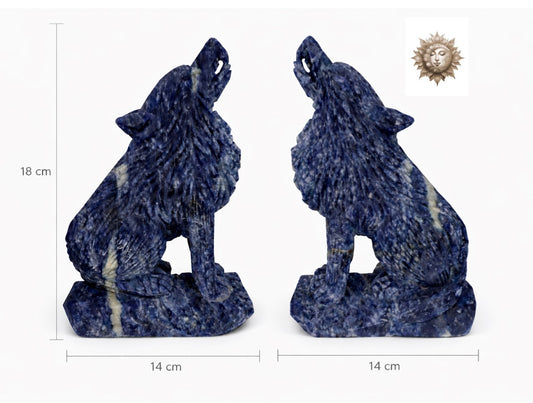One of a Kind Raw Sodalite Wolf Carving – Hand Carved Natural Crystal Sculpture