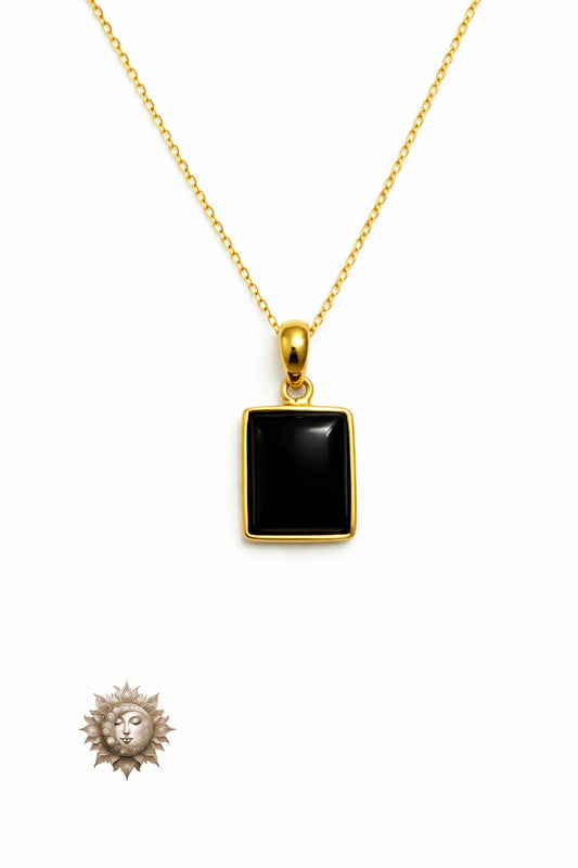 Black Tourmaline 18 Carat Gold Plated 925 Sterling Silver Pendant and Chain