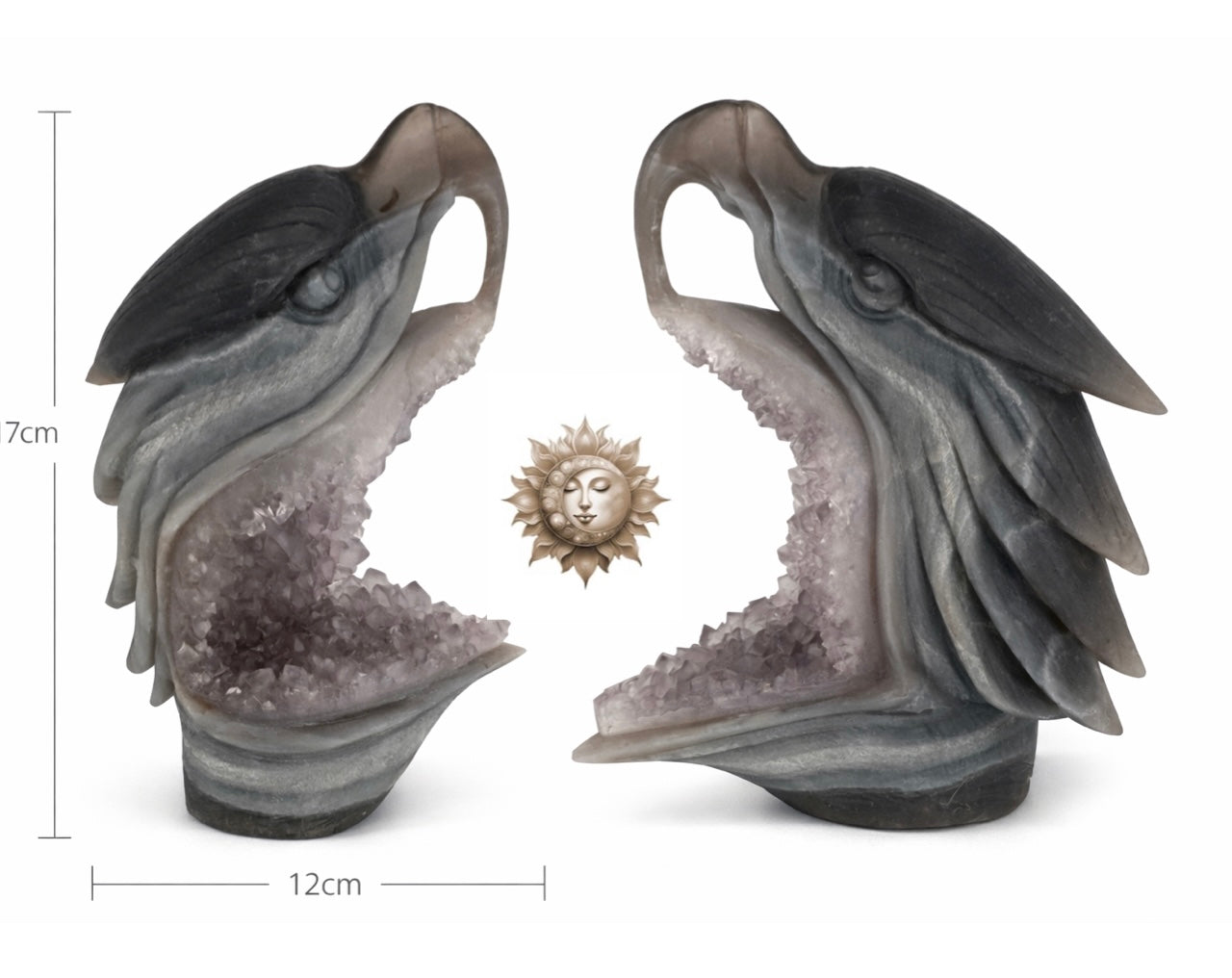Hand Carved Eagle Head with Amethyst Druzy – Natural Crystal Geode Sculpture