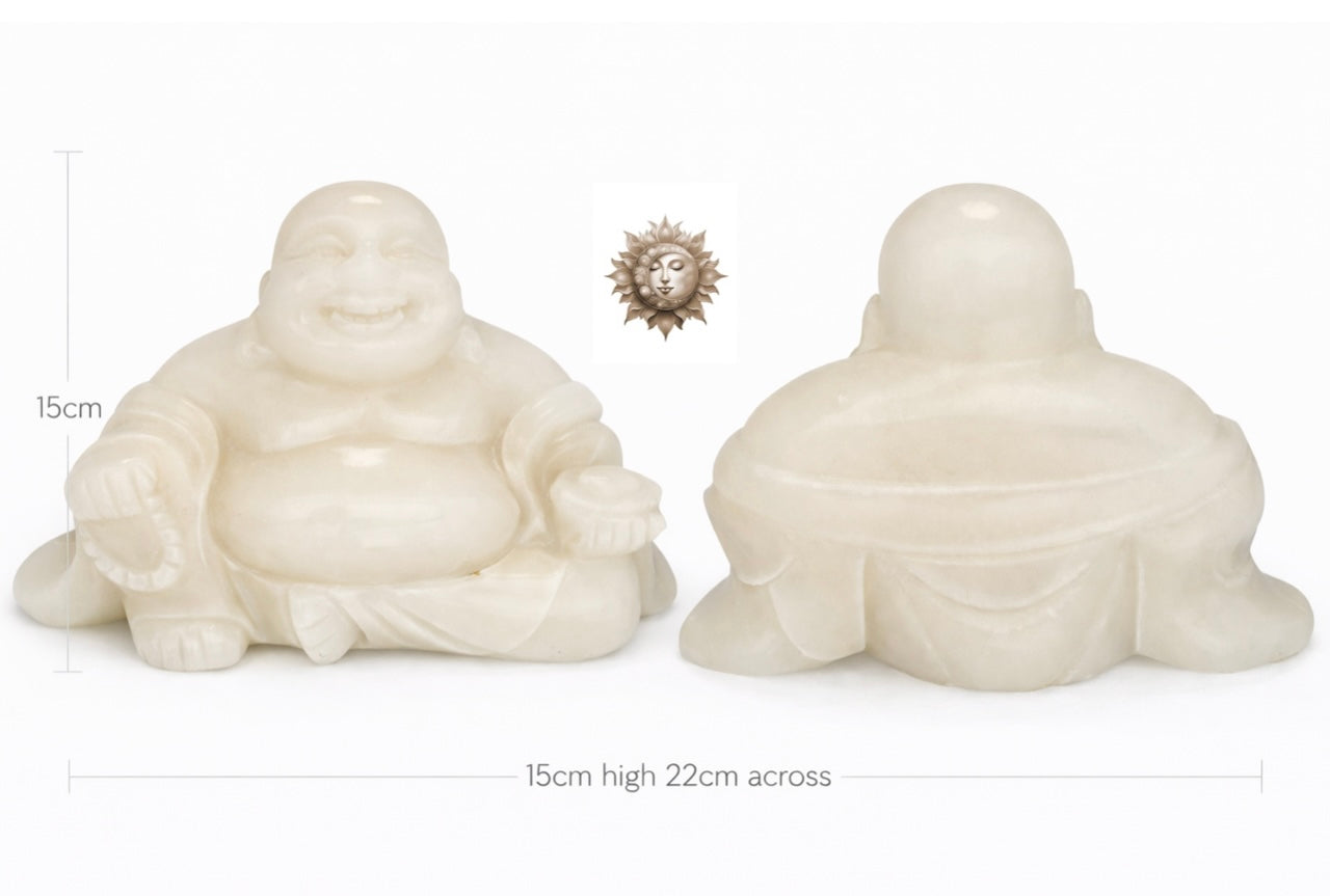 White Jade Buddha Carving – Large Fully Polished Jade Statement Sculpture