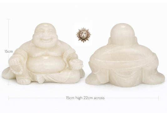 White Jade Buddha Carving – Large Fully Polished Jade Statement Sculpture