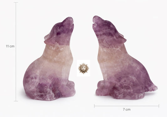 Fluorite Howling Wolf Carving – Natural Purple Fluorite Crystal Sculpture
