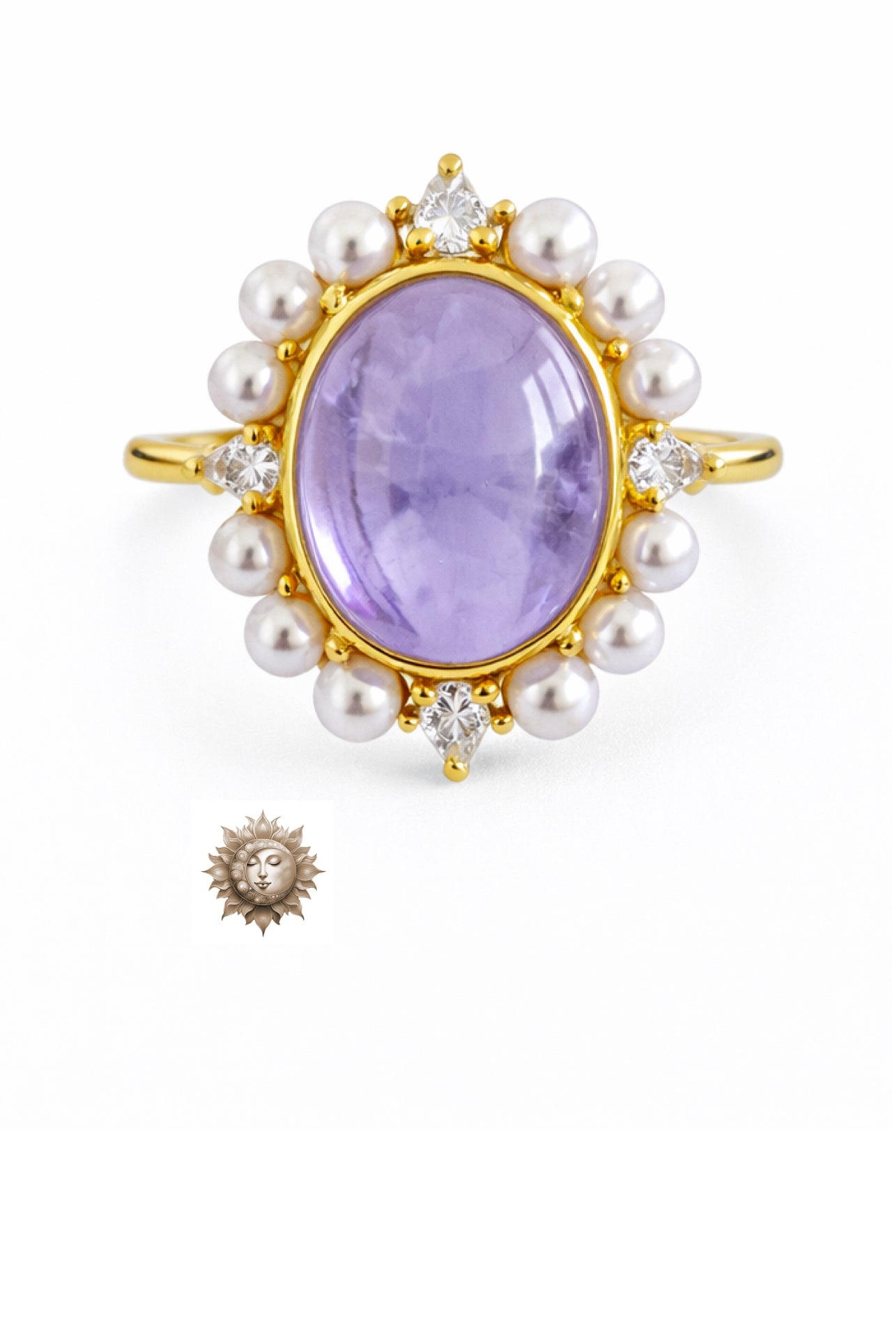 Amethyst Pearl and Moissanite 18 Carat Gold Plated 925 Sterling Silver Ring