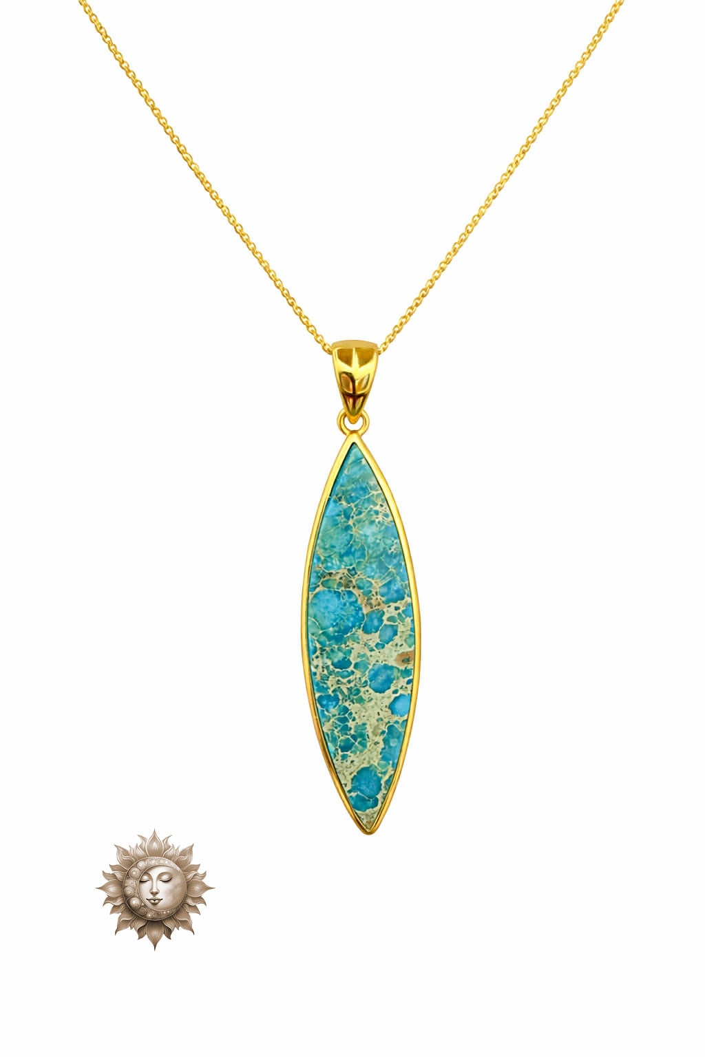 Statement Indonesian Turquoise Pendant and Necklace 18carat Gold Plated 925 Sterling Silver