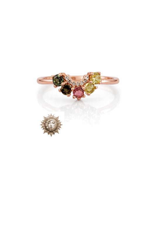 Mixed Tourmaline Adjustable Rose Gold Plated 925 Sterling Silver Ring