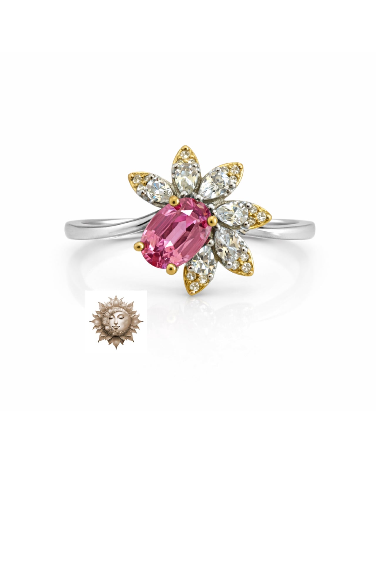 Pink Topaz and Zircon 925 Sterling Silver Adjustable Ring